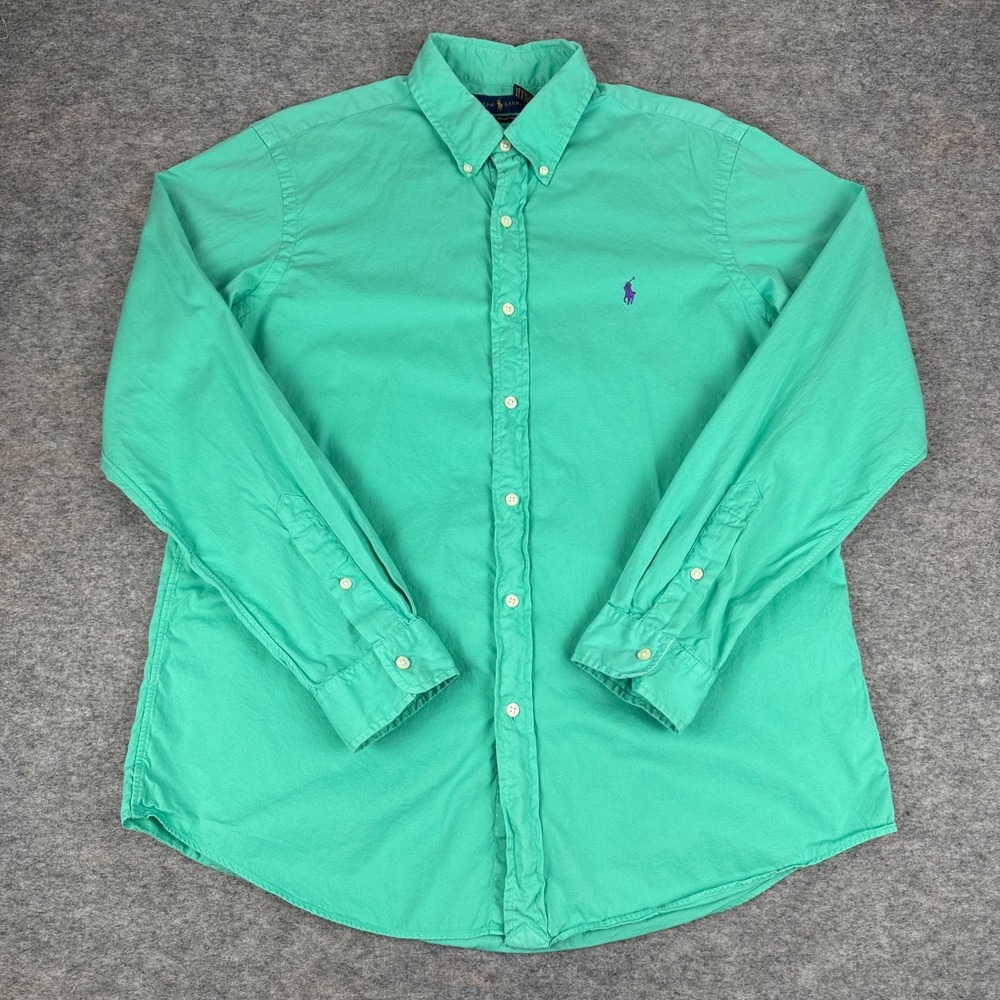 Ralph Lauren Feather Weight Twill Button‎ Down Shirt Cotton Green Mens Large L